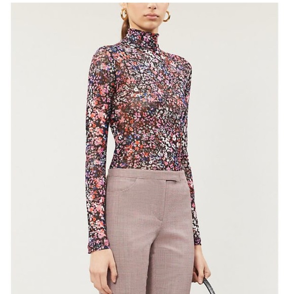 Maje Floral Print Mesh Long-sleeve Top Size Small/XS - Picture 2 of 7